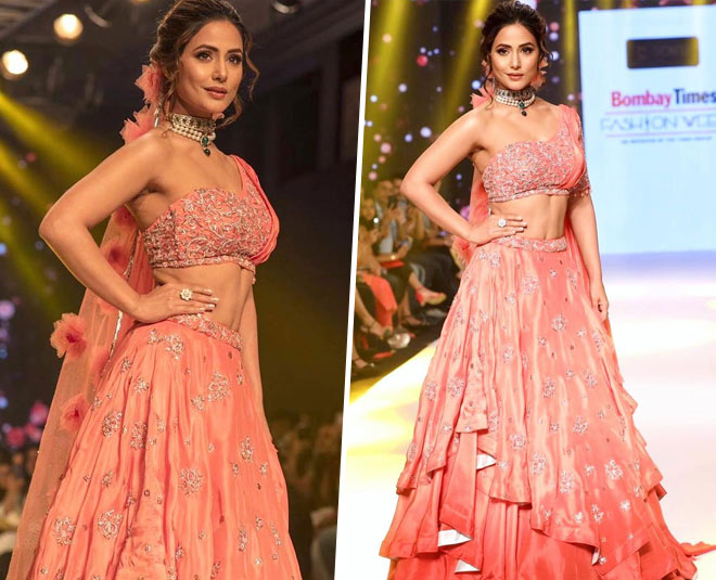 Hina Khan peach lehenga bridemaids