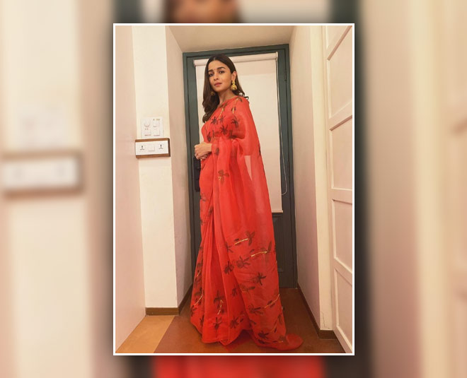 alia red saree