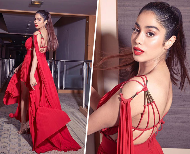 जान्हवी कपूर का बोल्ड रेड- best red carpet dresses bollywood