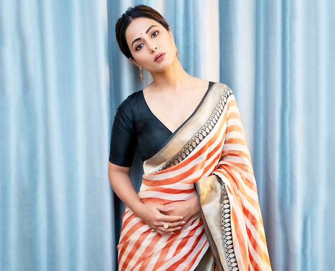 hina khan orange saree