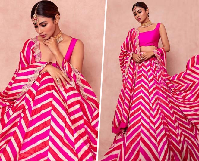 Mouni Roy blooms in peach pink floral lehenga choli, see pics | IWMBuzz