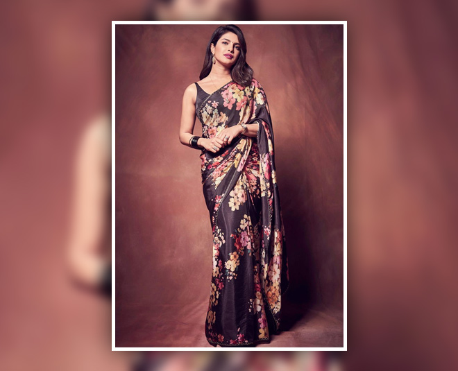 priyanka chopra stylish saree floral print inside 