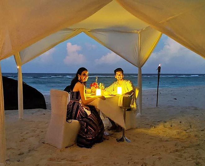 sanaya irani with mohit sehgal dinner on beach inside 
