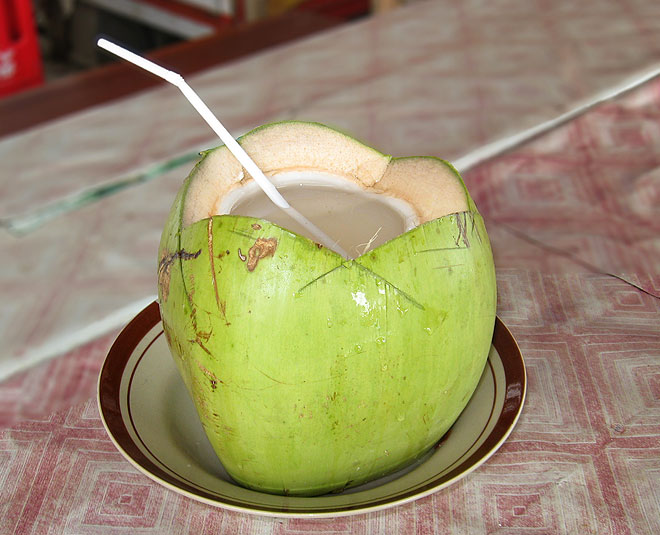 healthy morning drink coconut water inside 