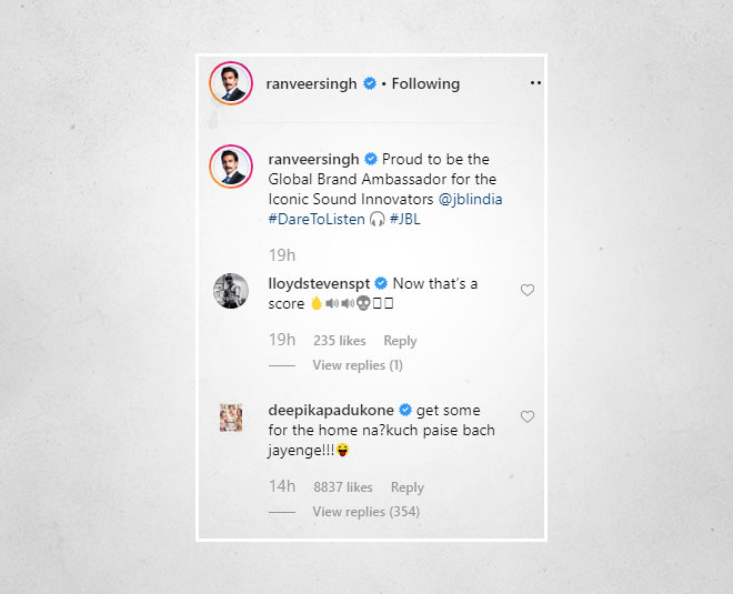 ranveer singh hilarious reaction when deepika padukone nags him inside one