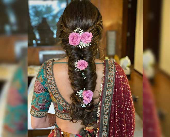 Indian Bridal Hairstyles and Lehenga | Bridal hair decorations, Indian bride  hairstyle, Indian bridal fashion
