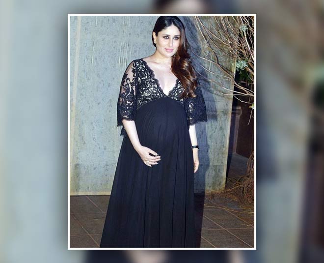 करीना की प्लंजिंग नेकलाइन- kareena black lace dress maternity fashion