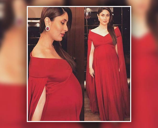 रेड ड्रेस में मटर्निटी फैशन- kareena red dress maternity fashion