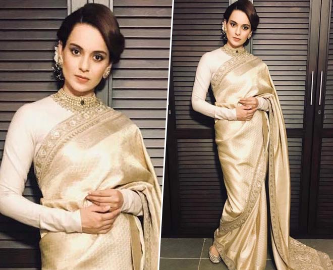 kangana golden saree