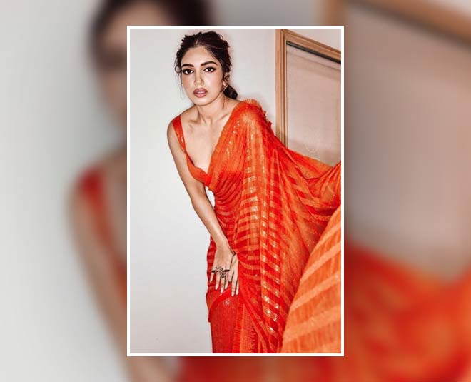 ऑरेंज सीक्वेंस साड़ी orange sequence saree