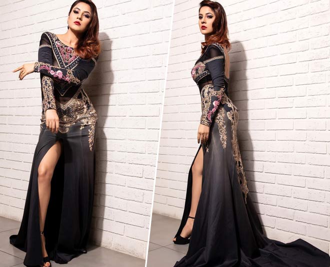 thigh slit black gown