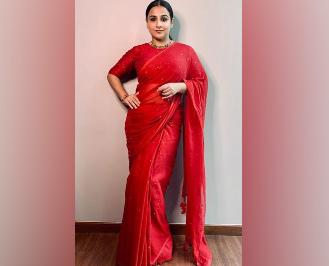 vidya balan red saree look