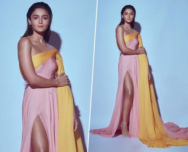 ऑफ शोल्डर येलो पिंक ड्रेस yellow pink dress