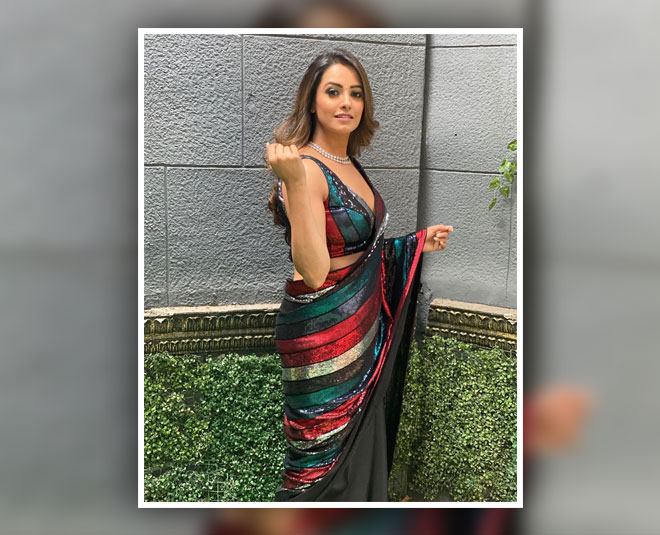 anita hassanandani striped saree