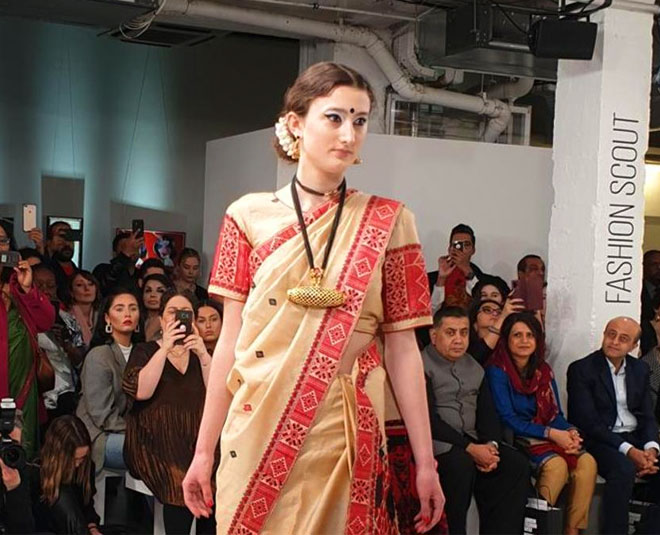 london fashion week model in saree