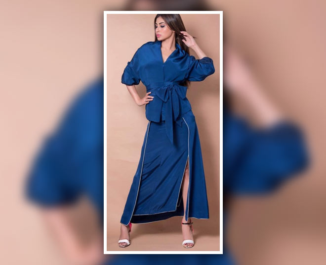 mouni roy in blue dress