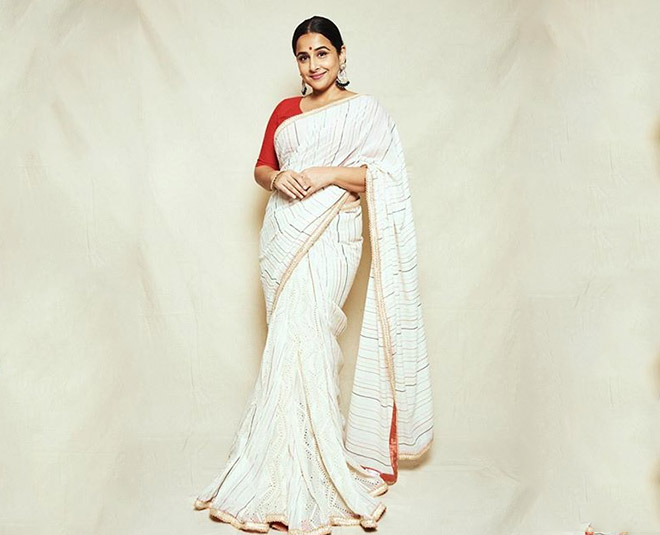 vidya balan office saree ideas red and white