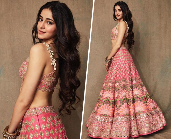 ananya panday pink lehenga look