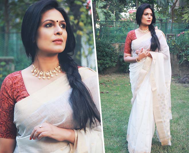 chanderi white saree