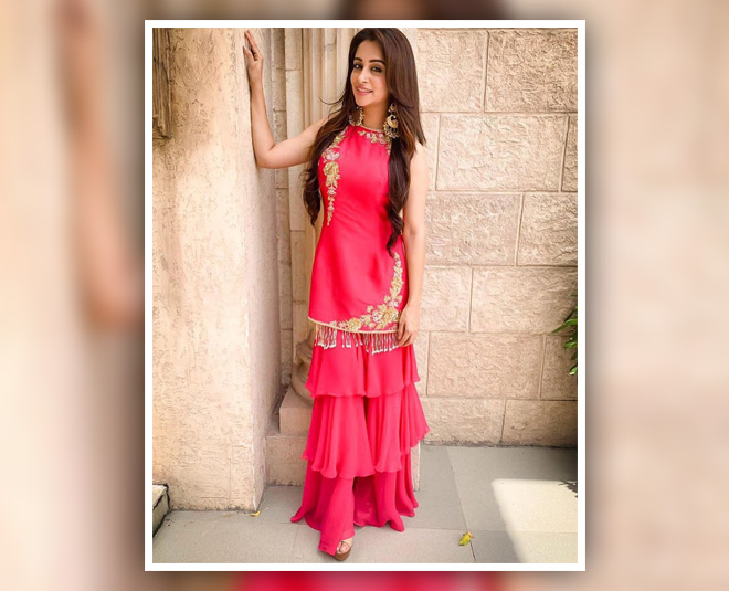 deepika kakar traditional party outfit pink suit