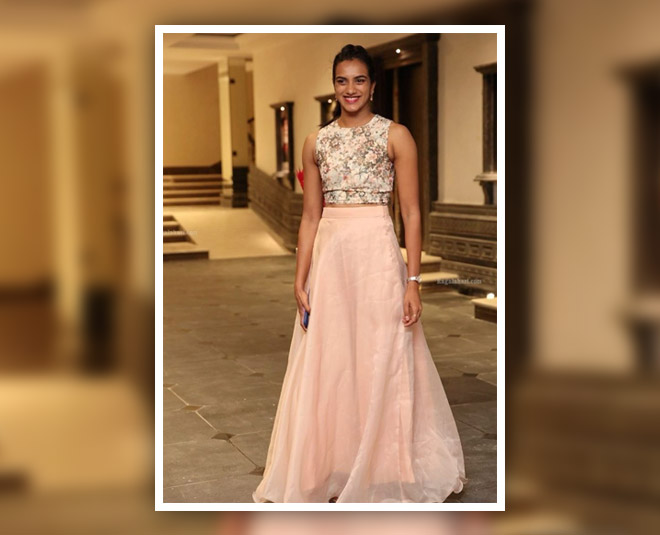 pv sindhu lehenga ideas cream