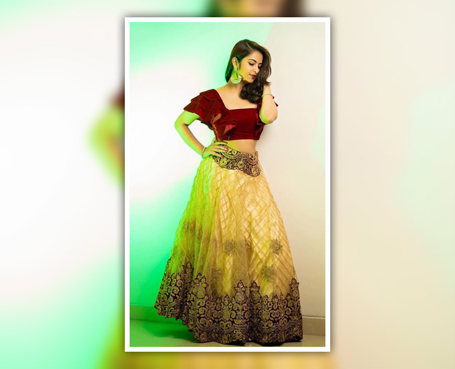 red with golden lenga inside 