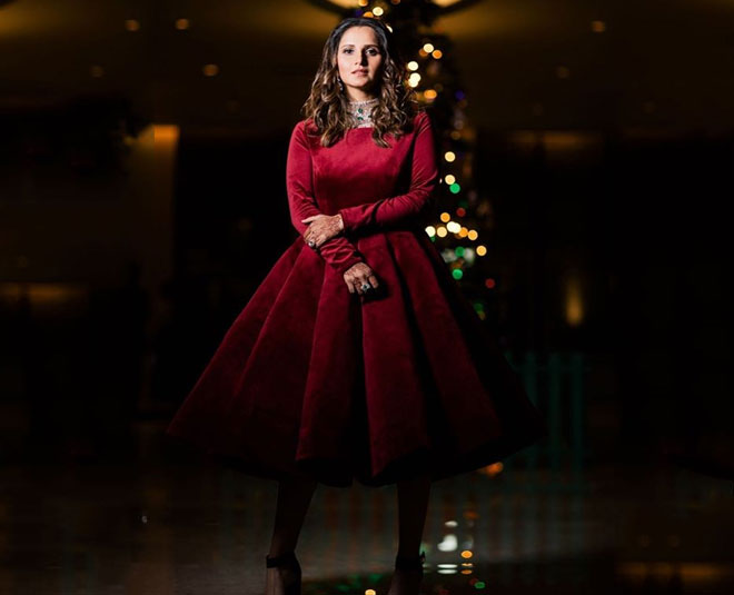 sania mirza evening party inspiration red dress