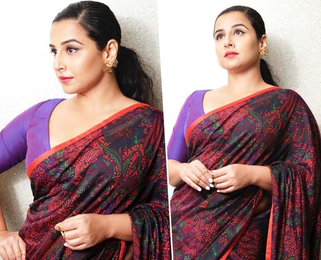 vidya balan saree looks blue and red