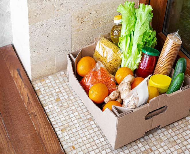 home after grocery shopping inside 