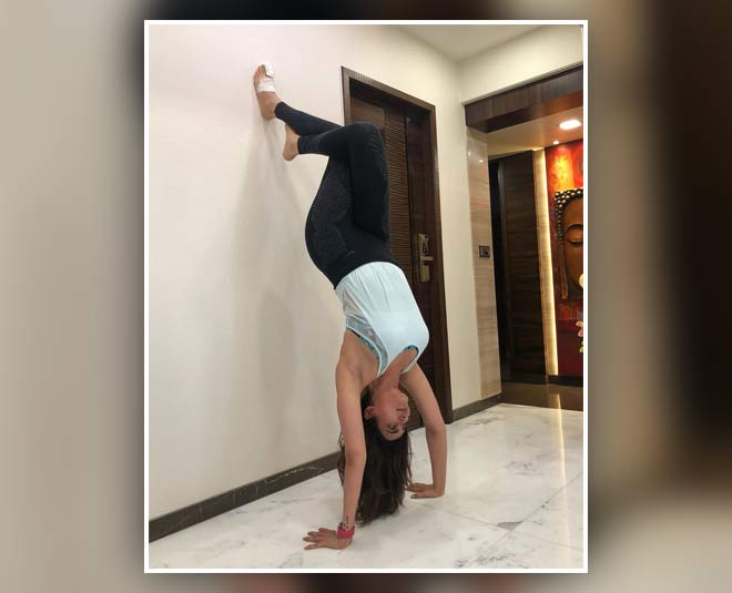 karishma tanna fitness handstand inside 