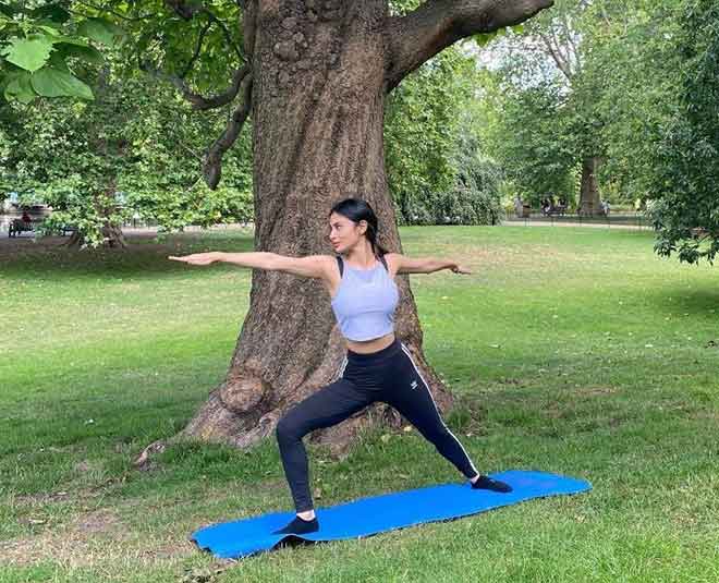 mouni roy fitness veerbhadrasana inside 