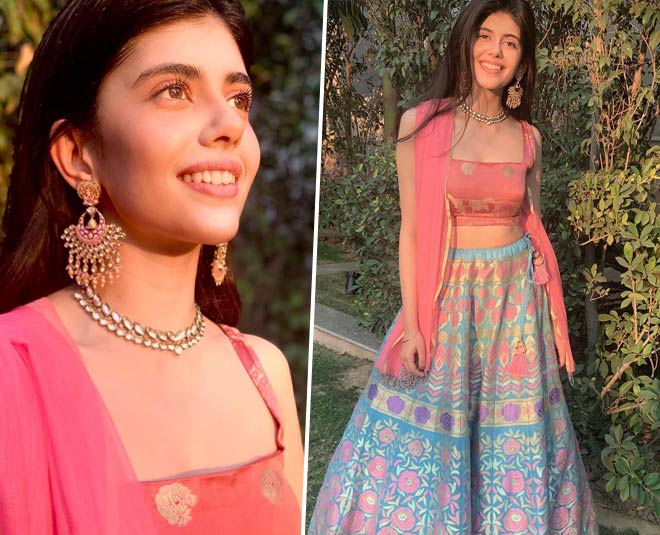 sanjana pink blue lehenga