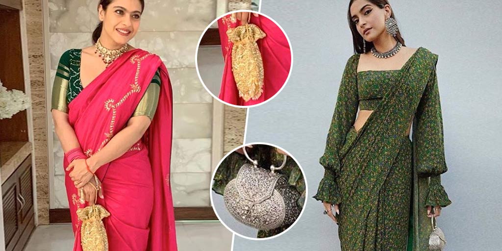 How To Carry Potli Bag And Clutch Bag With Saree Take Lesson From