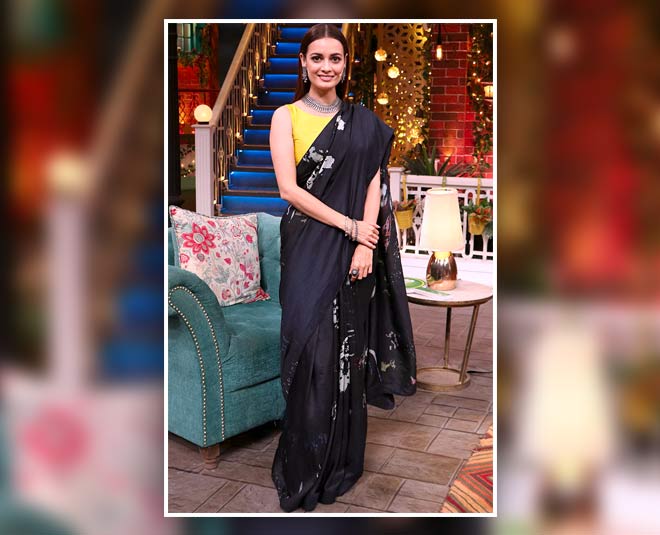 dia mirza in black saree
