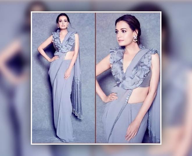dia mirza stylish ruffle blouse design
