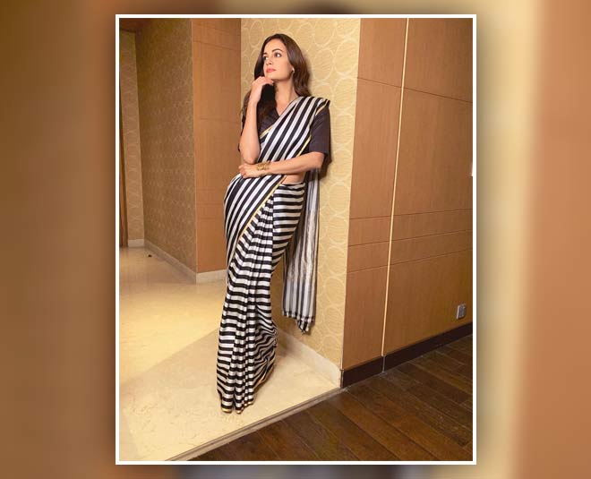 dia mirza stylish striped saree