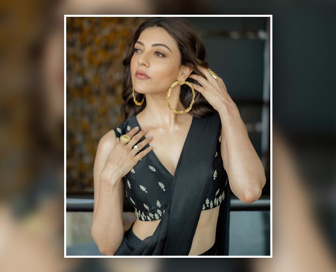 kajal aggarwal golden hoops