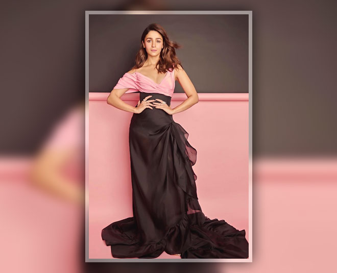 गाउन वाला स्टाइलिश लुक alia bhatt in pink and black