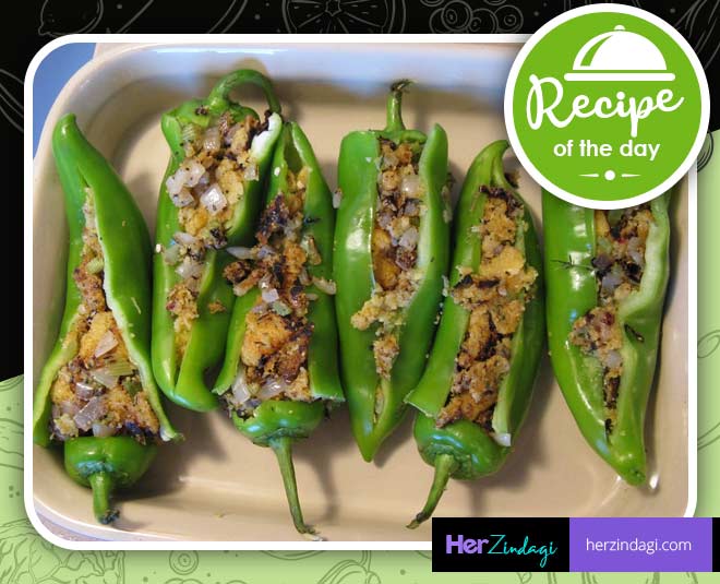 Try Easy Recipe For Hot Sizzling Stuffed Green Chillies
