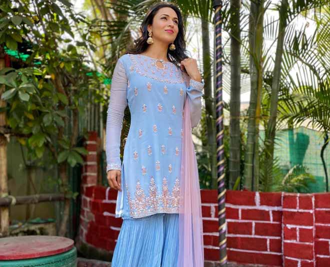 divyanka tripathi ethnic dresses sharara blue