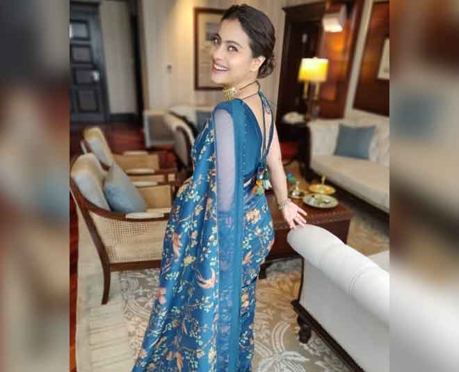 kajol blue saree