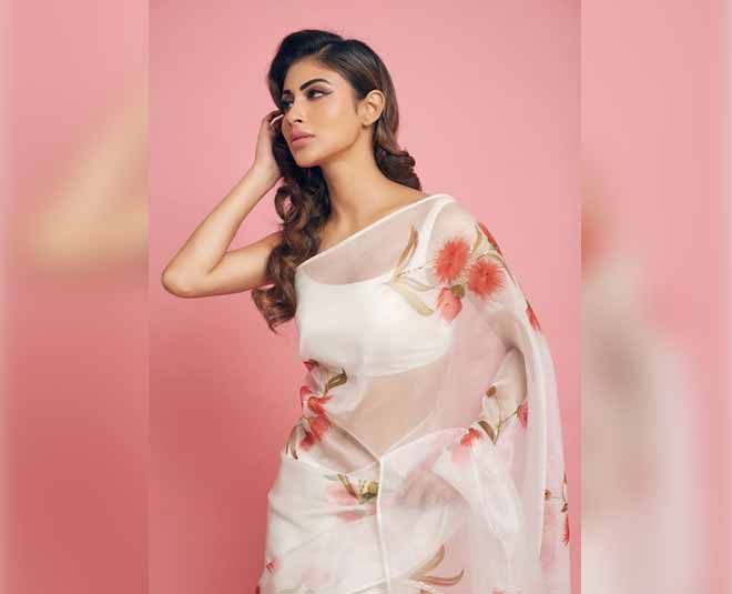 mouni in hand painted saree