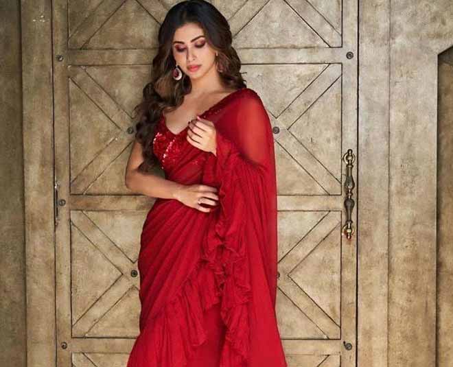 mouni roy red saree