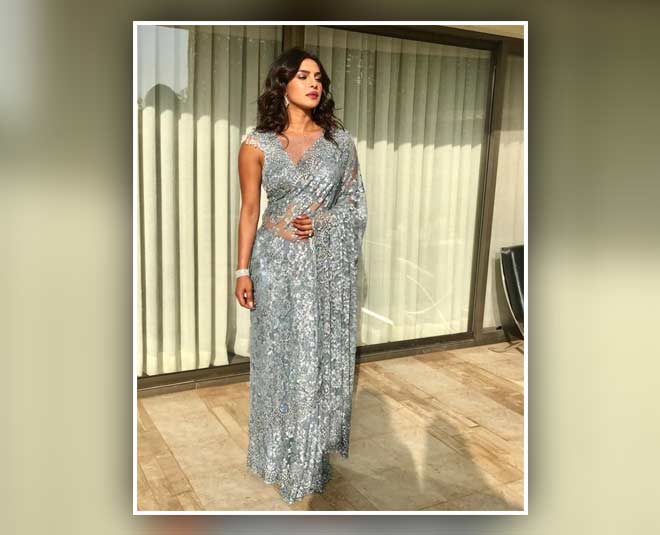 priyanka chopra blue lace saree tarun tahiliani