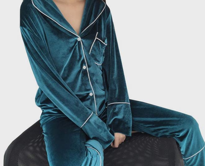 Latest Top Notch Collar Design Comfortable Winter Wear Night Suit Set of  Warm Velvet Fabric Button Up Shirt and Pyjama