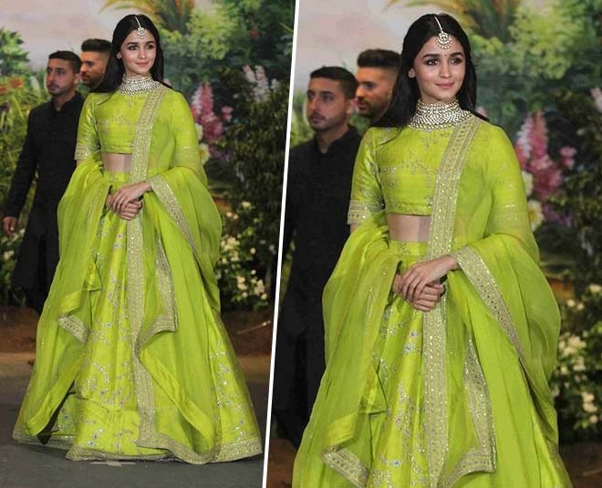 फ्लोरोसेंट लुक alia monochrome lehenga