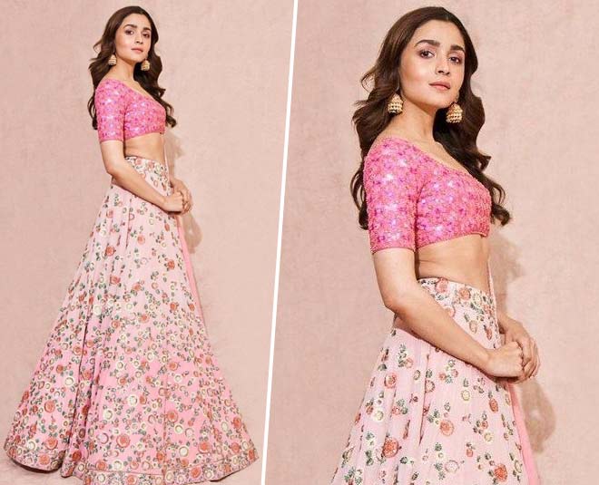 फ्लोरल लुक alia pink pastel lehenga