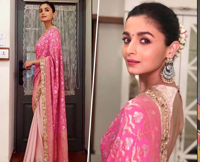 पिंक प्रिंसेज alia pink saree look