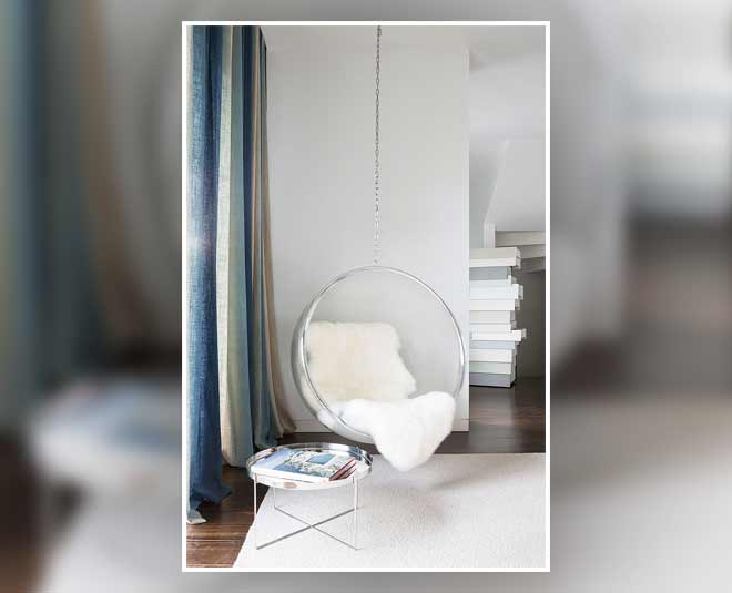 decorate living room corner hang chair 