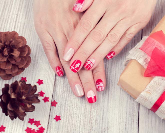 manicure red white color inside 